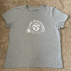Life is Good Women's XL Take It Slow Sloth Short Sleeve Crusher T-shirt Gray